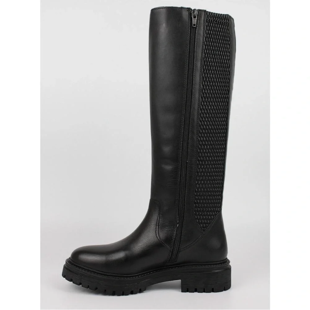 Geox Iridea Black Leather Lug Sole Boots Size 37 Women’s Designer Comfort - Picture 3 of 9